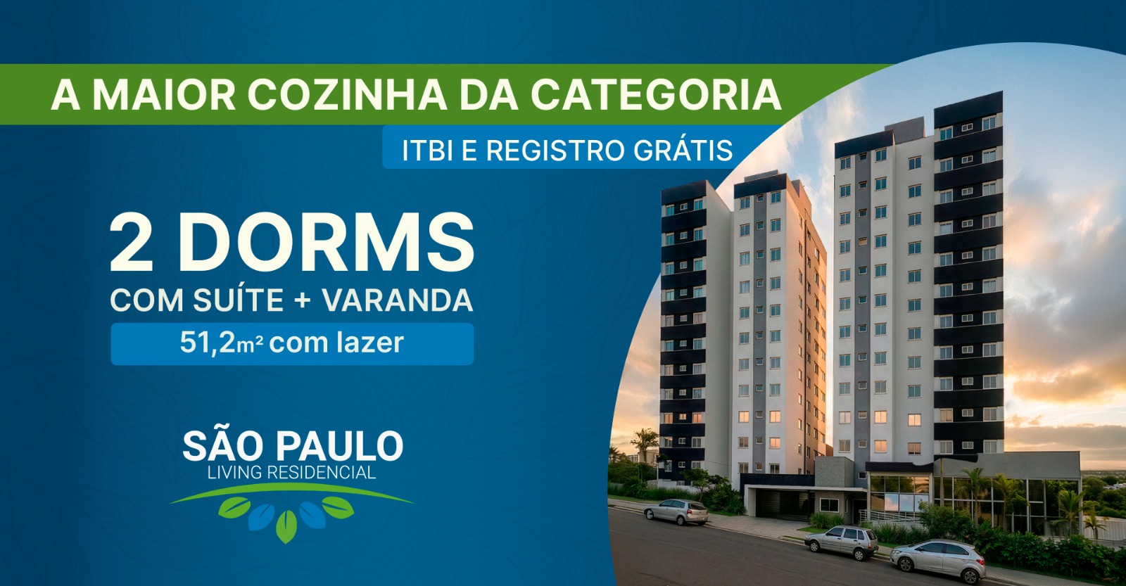 São Paulo Living Residencial: 2 dormitórios com suíte e varanda, 51 m² com lazer, ITBI e registro grátis