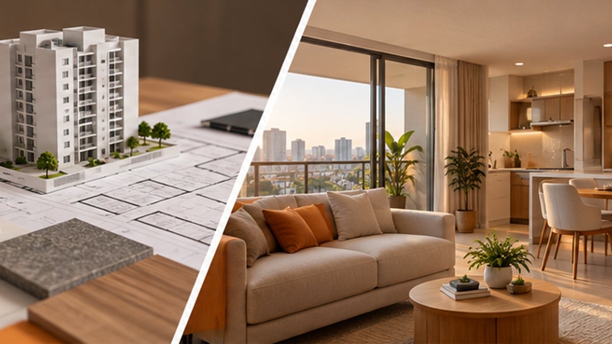 Comparação entre apartamento na planta e apartamento pronto para morar