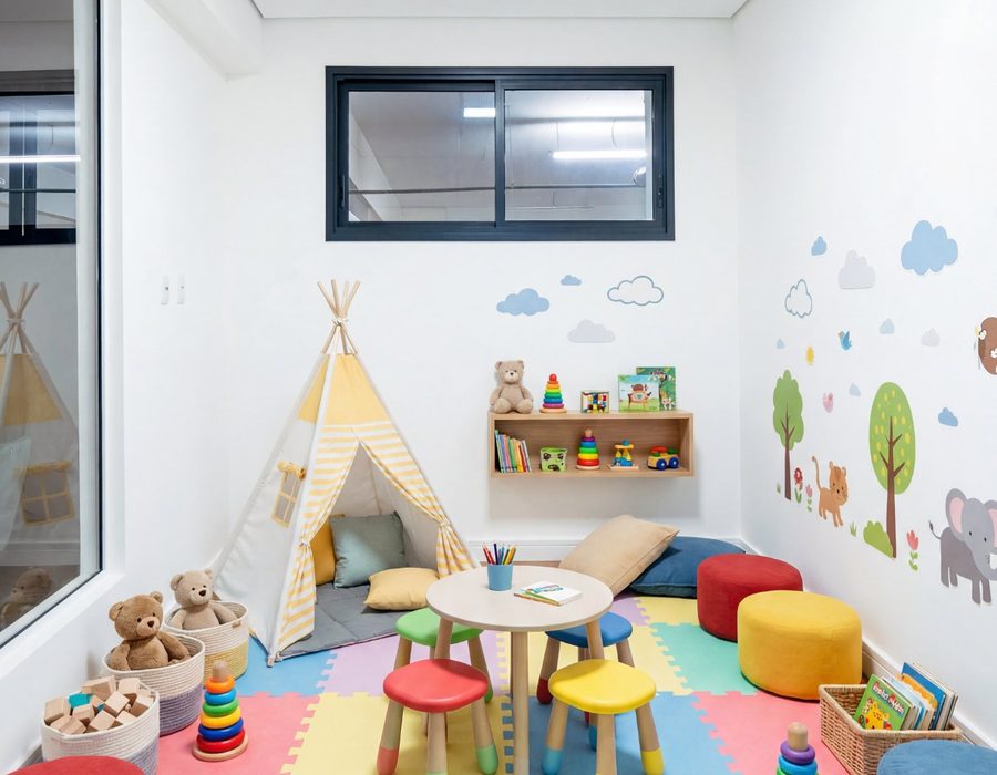 Brinquedoteca (imagem ilustrativa gerada por IA) — Reserva Carvalho Residencial