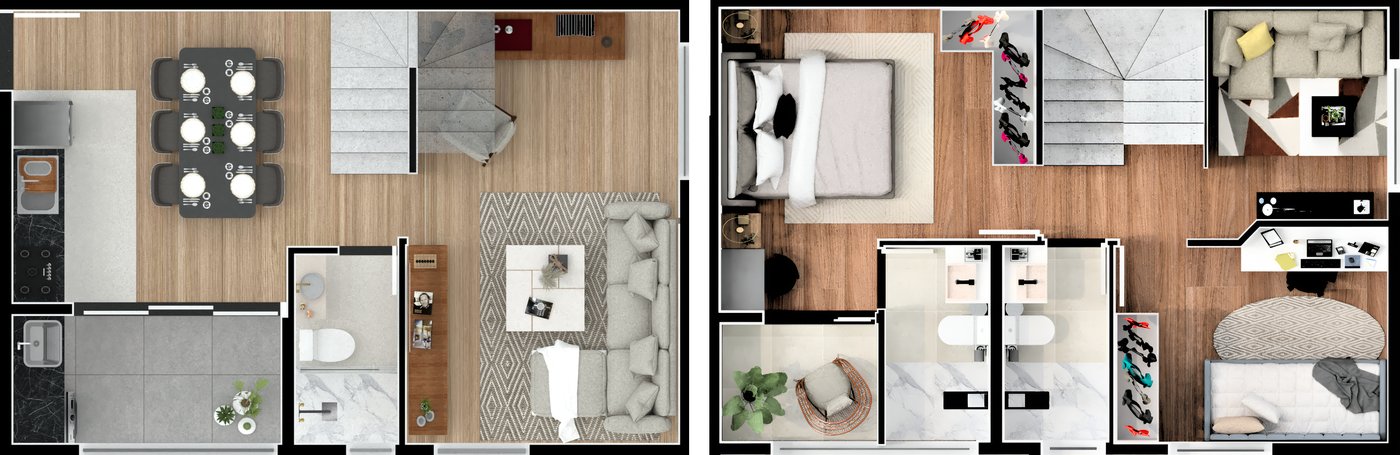 Planta de 84 m² do Residencial Connect Saira — Padrão Duplex — 2 dormitórios