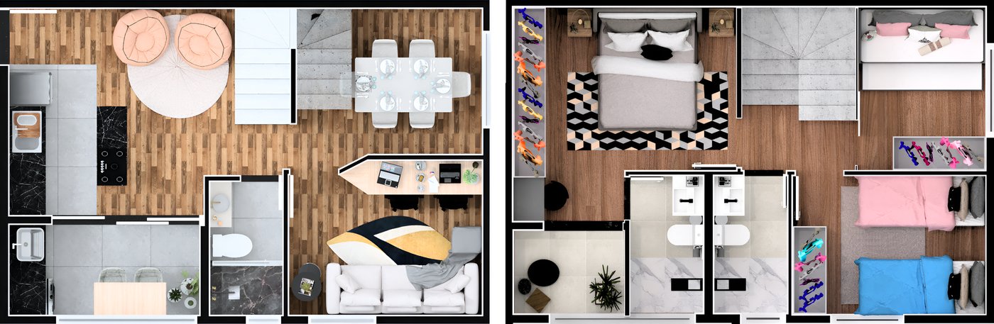 Planta de 84 m² do Residencial Connect Saira — Duplex — 3 dormitórios