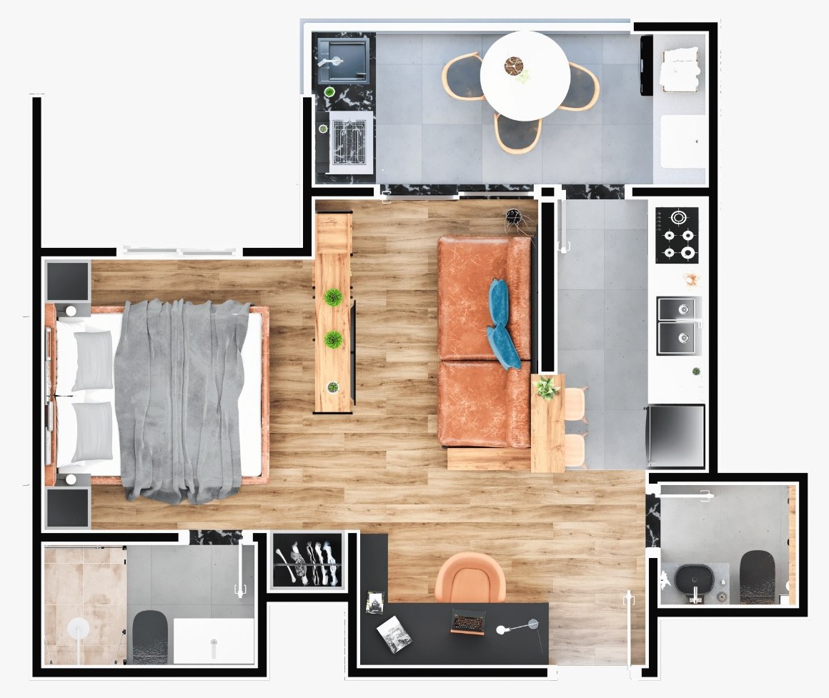 Planta de 39 m² do Reserva Carvalho Residencial — Compacto Premium