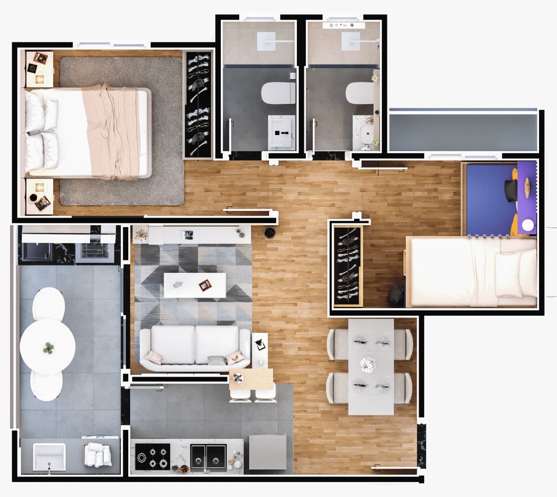 Planta de 53 m² do Reserva Carvalho Residencial — Premium