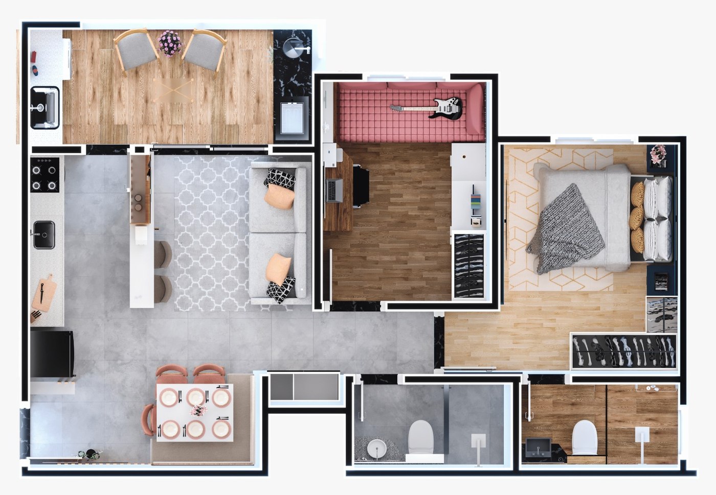 Planta de 55 m² do Reserva Carvalho Residencial — Premium Master